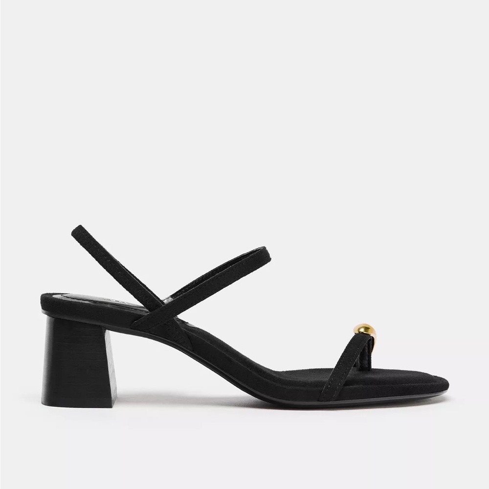 Zara NWT Black metalic detail Women's Strappy Heel Sandals